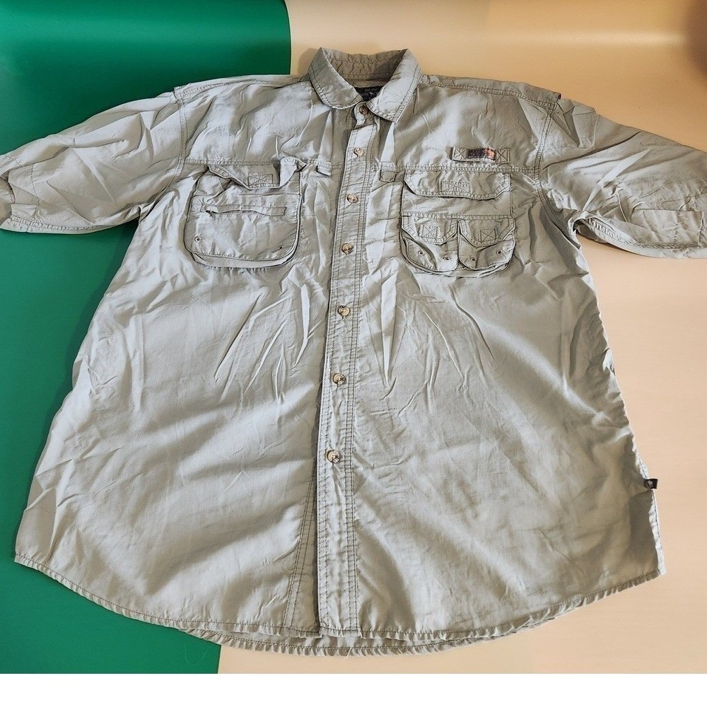 Moose Creek Fishing Shirt Mens XL Gray Short Sleeve Vented Utility Pockets